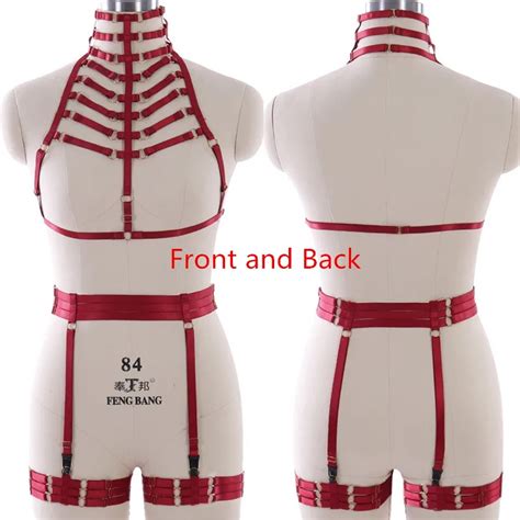 HARNESS Women Neck Sexy Goth Harness Pole Dance Harajuku Wine Red