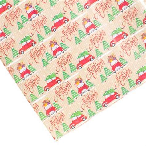 Merry Christmas Presents On Car Kraft Gift Wrapping Paper Roll 4m