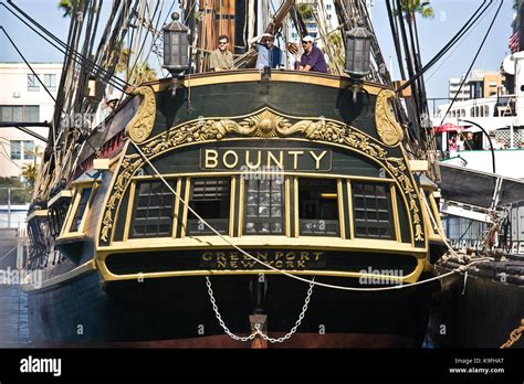 Elaborate Stern Brightwork Of Tall Ship Hms Bounty At The Festival Of