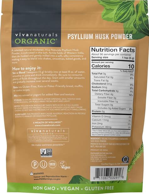 Viva Naturals Organic Psyllium Husk Powder Oz Unflavored Plant