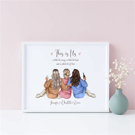 Best Friends Personalized Print Custom 3 Friend Prints Three Best