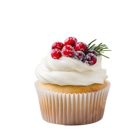 Christmas Cupcakes With Vanilla Frosting Cranberries And Rosemary