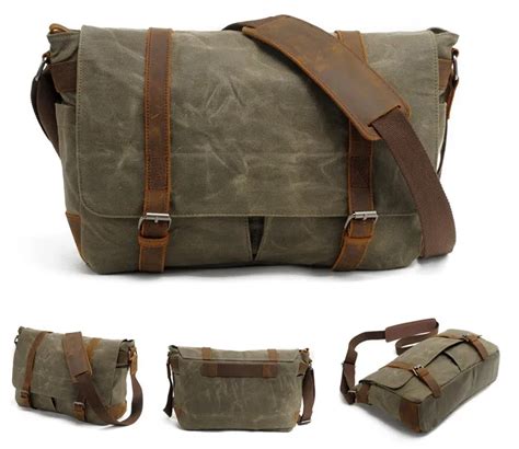 Mens Waterproof Canvas Messenger Bag for 14 Inch Laptop - Woosir