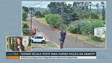 Meio Dia Paraná Ponta Grossa Vídeo mostra ladrão escalando poste