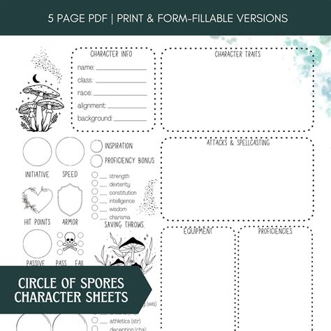 Dnd E Circle Of Spores Character Sheet Form Fillable Druid Dungeons