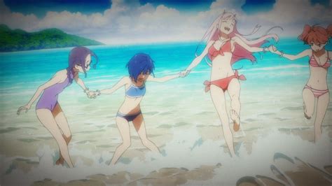 Girls Ikuno Miku Ichigo Zero Two Beach Endcard Darling In The Franxx Personajes De Anime