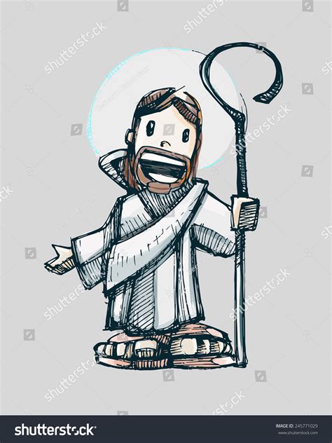 Hand Drawn Vector Illustration Or Drawing Of Jesus Good Shepherd Over