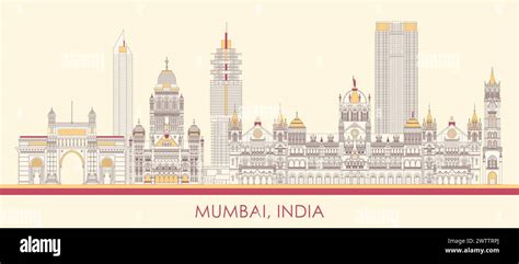 Cartoon Skyline Panorama Of City Of Mumbai India Vector Illustration