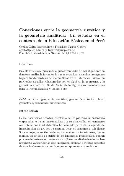 Conexiones Entre La Geometr A Sint Tica Y La Geometr A Anal Tica Un