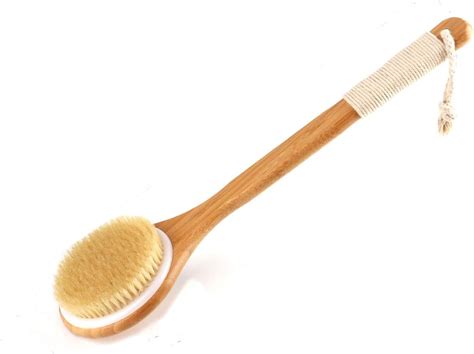 Shower Brush With Natural Bristle Long Bamboo Handle