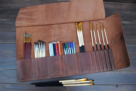 Leather Paint Brush Roll Artist Gifts Personalized Brush Etsy