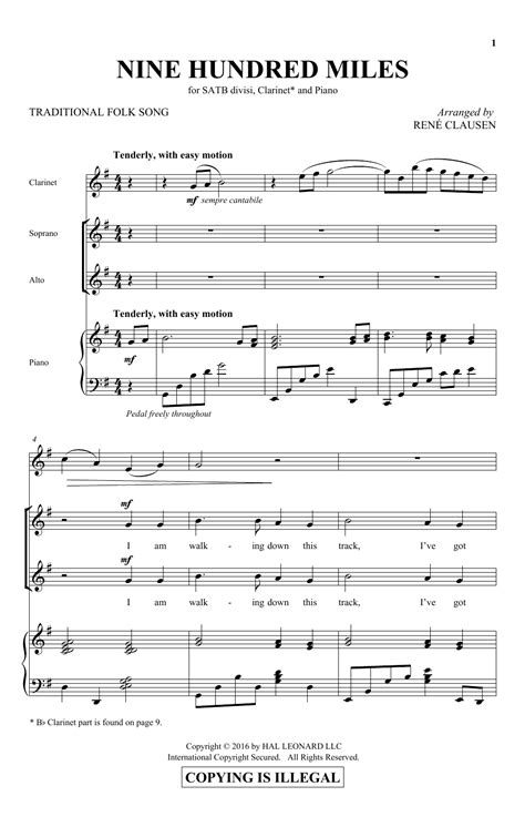 Nine Hundred Miles By Rene Clausen Sheet Music For Satb Choir At Sheet