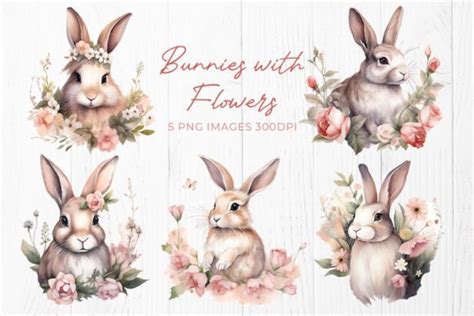 Watercolor Bunnies Flowers Easter Png Graphic By Juiceboxy · Creative