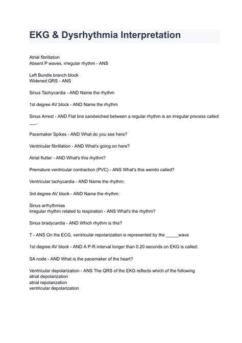 EKG Dysrhythmia Interpretation Questions With Complete Solutions 2023