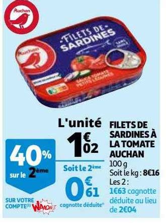 Promo Filets De Sardines La Tomate Auchan Chez Auchan Icatalogue Fr