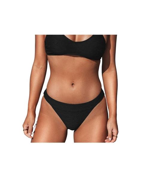 Cupshe Bikini Bottom High Cut Mid Waist Cheeky Bathing Suit In Black Lyst