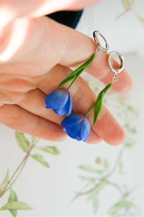 Blue Tulip Earrings Handcrafted Polymer Clay Jewelry