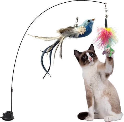 Toulideifaria Interactive Bird Simulation Cat Toy Set Suction Cup Cat Wand Toy For