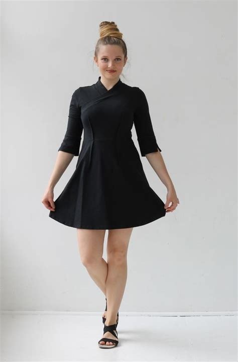 Mandarin Dress Black Black Tunic Dress Cotton Tunic Dress Mandarin