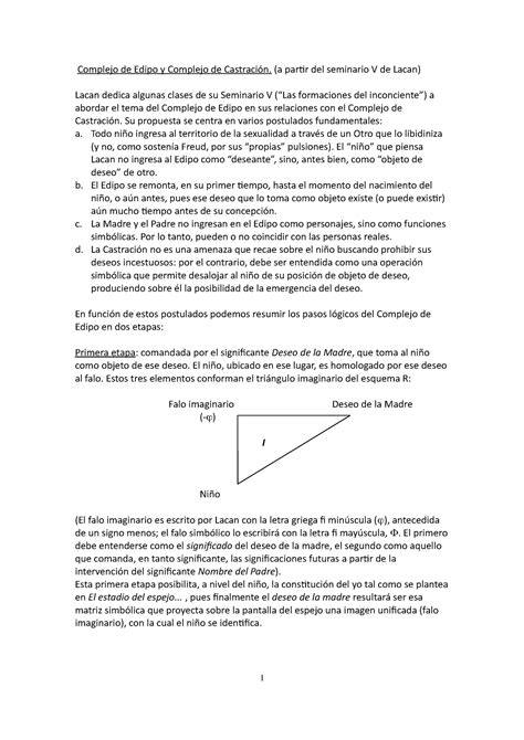 Edipo Y Castraci N Resumen Tp Complejo De Edipo Y Complejo De