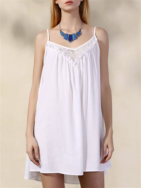 86 Off Chiffon Spaghetti Strap Lace Trim Summer Dress Rosegal