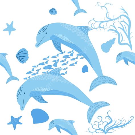 Dolphin Seamless Pattern Blue Animal Background Blue Party Coral