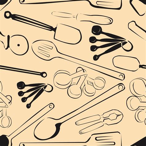 Kitchen Tools Pattern Seamles Background Vintage Vector Art At