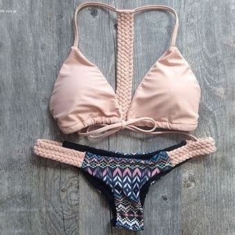 Sexy Women Halter Lace Up Bikini Set Pink