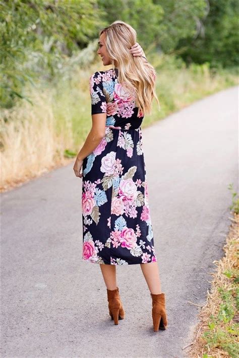 Fall Floral Midi Modest Dresses Dresses To Wear To A Wedding