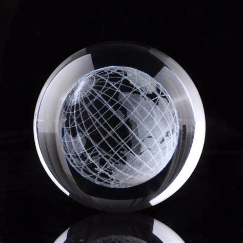 60mm Diameter 3d Earth Miniature Model Laser Engraved Crystal Ball Glass Globe Crystal Craft