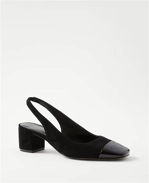 Suede Cap Toe Block Heel Slingback Pumps