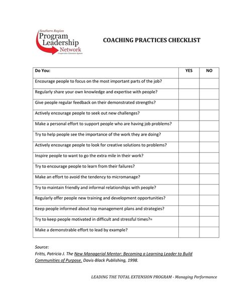 Coaching Practices Checklist