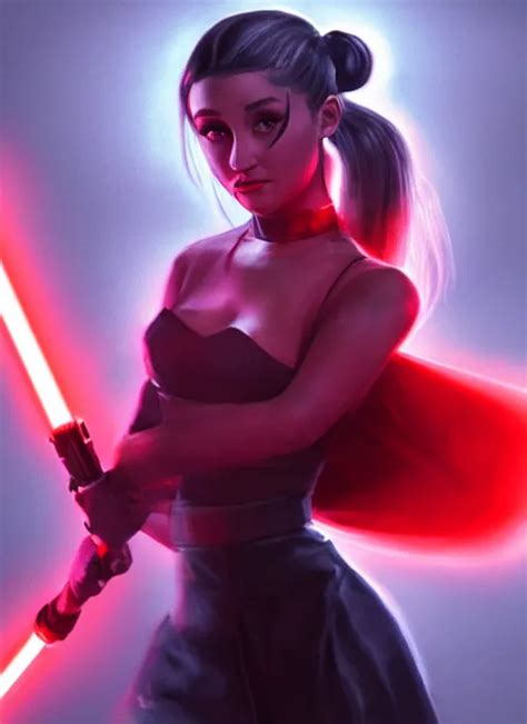 Photo Of Sith Ariana Grande With Two Red Light Saber Stable Diffusion