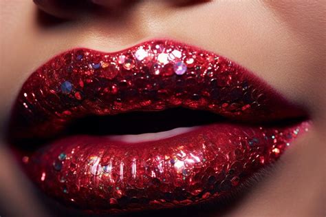 Premium Photo Closeup Of Lips Adorned With Glittering Lipstick