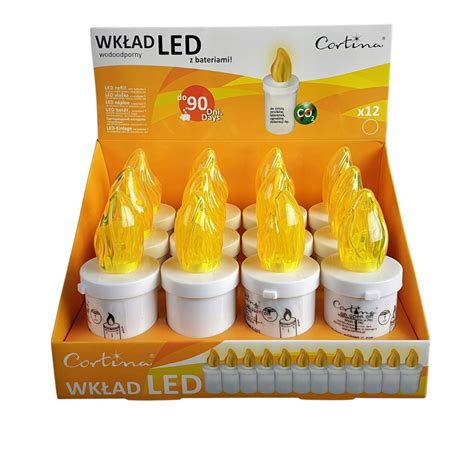 Wkład do zniczy na baterie LED żółty 90 DNI Efekt Płomienia x12szt