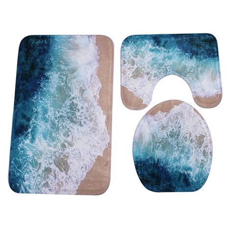 Wozhidaoke Bathroom Rugs Ocean Bathroom Style Non Slip Mat Cover Toilet