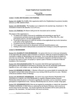 Fillable Online Sample Neighborhood Association Bylaws Fax Email Print