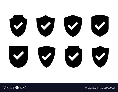 Shield Check Mark Icon Set Protection Approve Vector Image