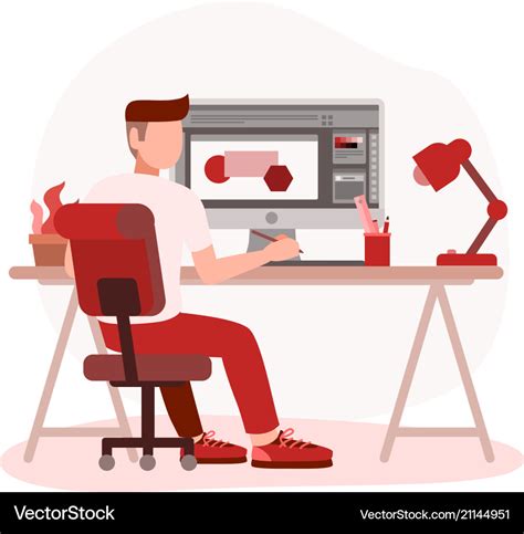 Man graphic designer working on computer Vector Image