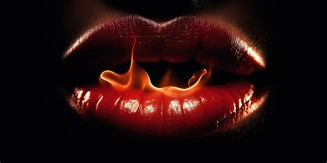 Premium Ai Image Sexual Red Lips With Fire Flame Isolated On Black