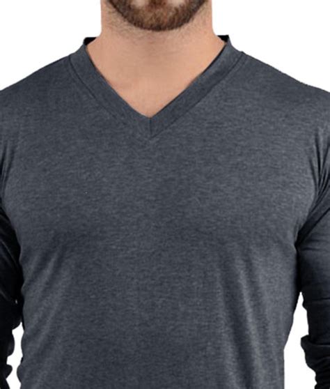 Mens Plain Charcoal Grey V Neck Long Sleeve Shirt