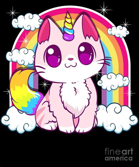 Cute Unicorn Cat Adorable Smiling Rainbow Kitty Digital Art by The Perfect Presents - Pixels