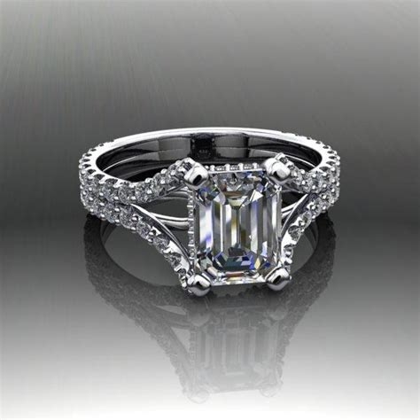 Moissanite Emerald Cut Engagement Ring Forever Brilliant Moissanite