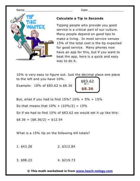 Free Discount And Tip Worksheets