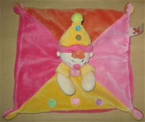 Doudou Clown Lutin Plat Rose Jaune Orange Nicotoy Kiabi Kitchoun