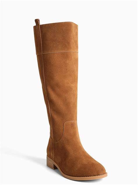 Genuine Suede Knee High Boots Wide Width And Wide Calf Cognac Suede