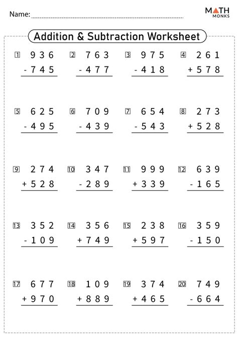 4th Grade Addition And Subtraction Worksheets With Answer Key Worksheets Library