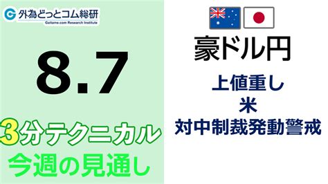 豪ドル円見通し「上値重し 、米対中制裁発動警戒」見通しズバリ！3分テクニカル分析 週間見通し 2023年8月7日 外為どっとコム マネ育