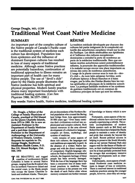 Traditional West Coast Native Medicine Pmc