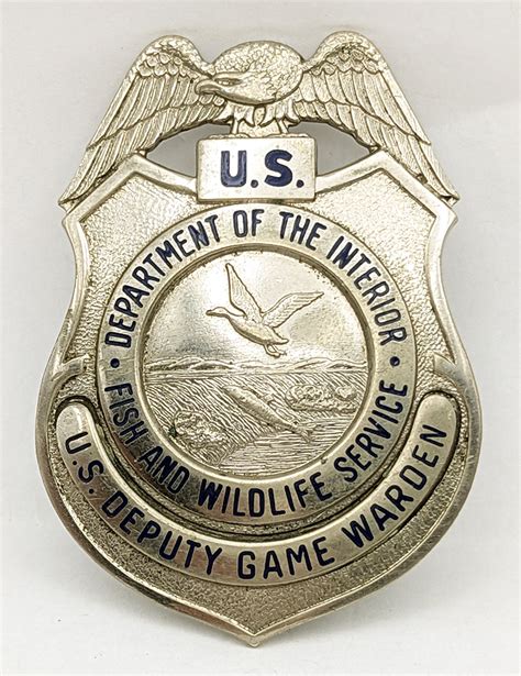 Beautiful 1940s US Dept of the Int Fish & Wildlife Service Deputy Game Warden Badge #1243 ...